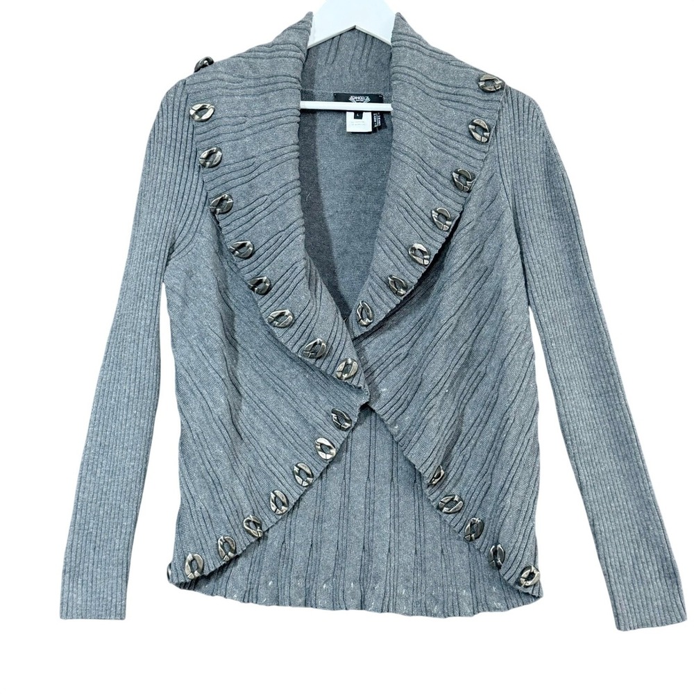 Angelz Apparel Women Cardigan L Grey Hardware Chain Unique Edgy Layer Grunge